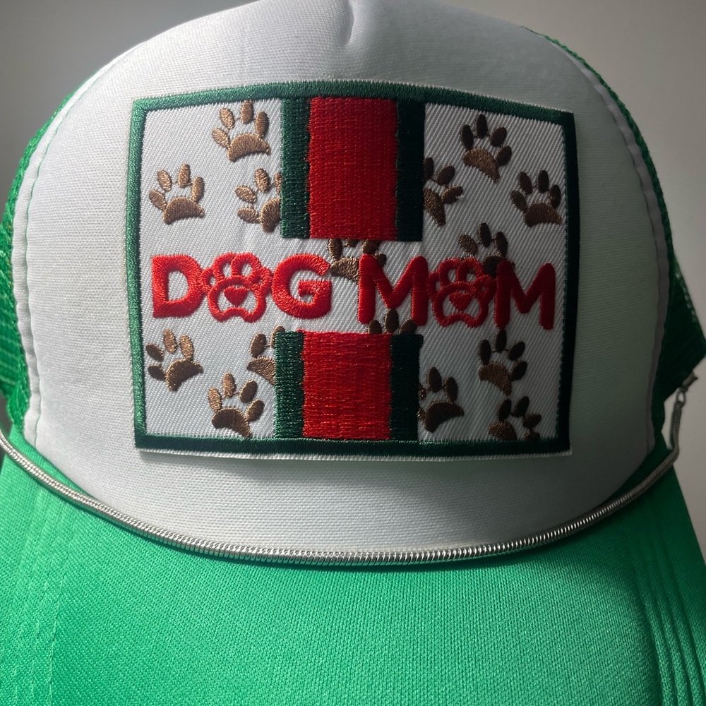 Dog Mom Pucci Custom trucker hat with removable chain.